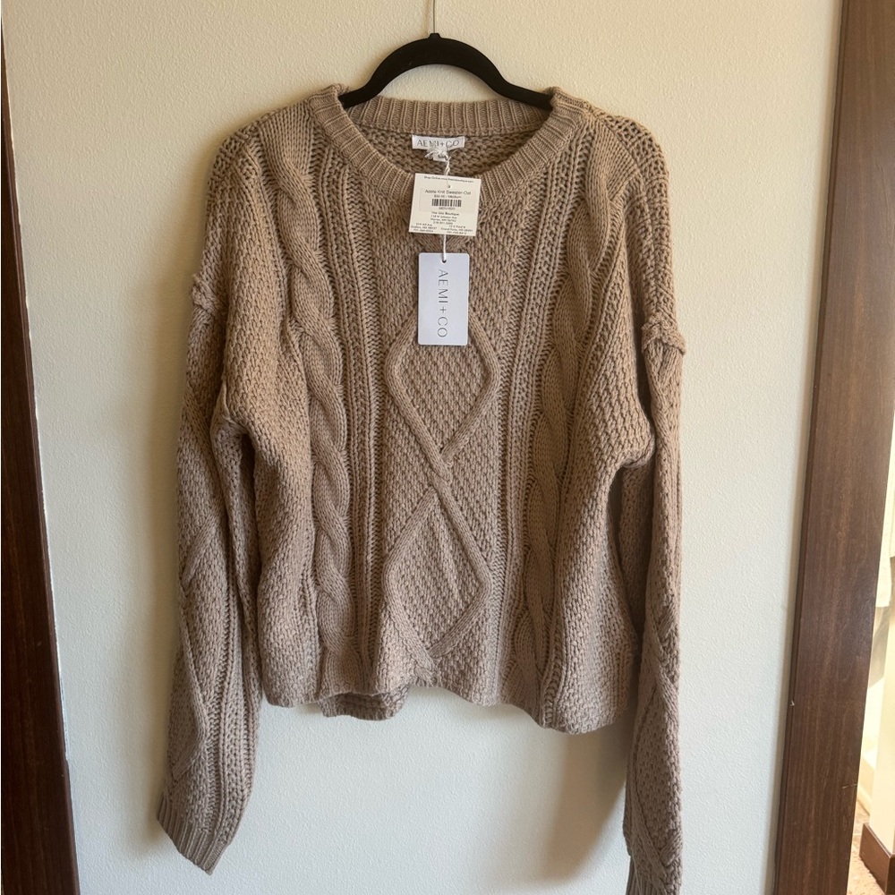 AEMI + CO Beige Cable Knit Sweater
